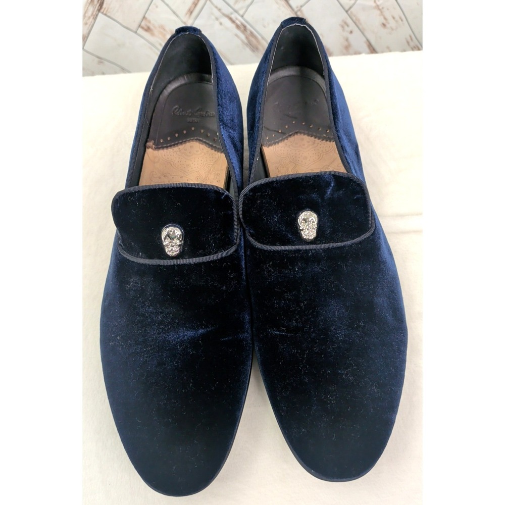 Robert Graham Corbet Blue Velvet Shoes with Skull